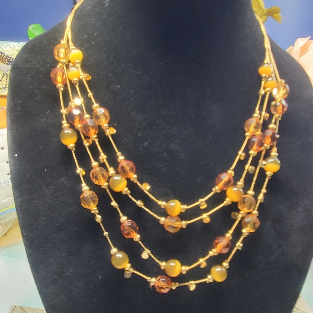 NWT Liz & Company Gold Tone 22" Necklace W  Brown & Gold Beads.